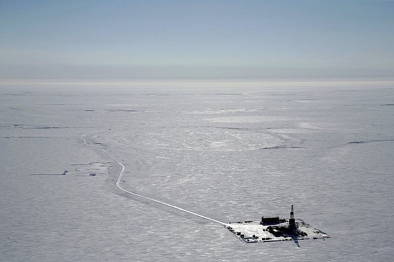 This 2019 aerial photo provided by ConocoPhillips shows an exploratory drilling camp at the proposed site of the Willow oil project on Alaska’s North Slope.
(AP/Courtesy of ConocoPhillips)