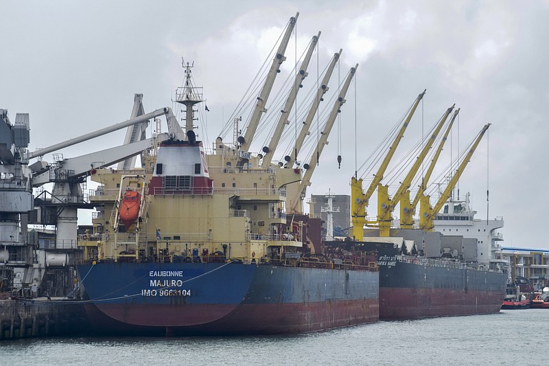 FILE - The Eaubonne bulk carrier ship docks in the port of Mombasa, Kenya Saturday, Nov. 26, 2022. (AP Photo/Gideon Maundu, File)