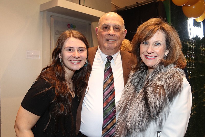 Honoree Vincent Insalaco (center) with Bella Insalaco and Julie Cheek at "An Evening Honoring Vince Insalaco," the Charlotte Gadberry Award Presentation named for the founder of ACANSA and honoring "extraordinary contributions to the artistic community in Central Arkansas." The event was held March 8, 2023, at Argenta Community Theater in North Little Rock.
(Arkansas Democrat-Gazette/Helaine R. Williams)