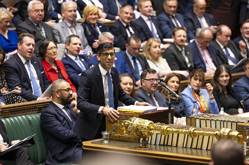 Britain’s Prime Minister Rishi Sunak speaks Wednesday during Prime Minister’s Questions in the House of Commons in London.
(AP/UK Parliament/Roger Harris)