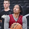 Arkansas guard Nick Smith shoots during practice Wednesday, March 22, 2023, in Las Vegas.