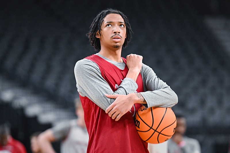 Arkansas guard Nick Smith is shown during a practice Wednesday, March 22, 2023, in Las Vegas.