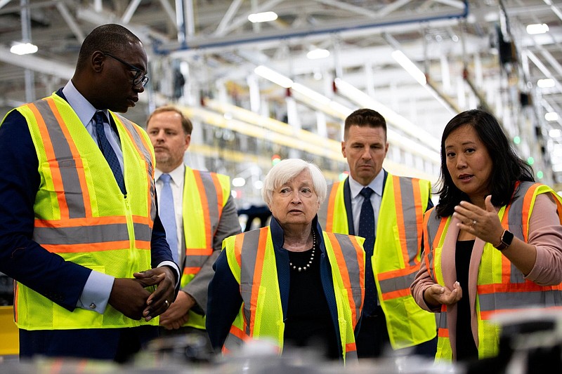 Treasury Secretary Janet Yellen tours a Ford F-150 Lightning production line in September.
(Bloomberg WPNS)