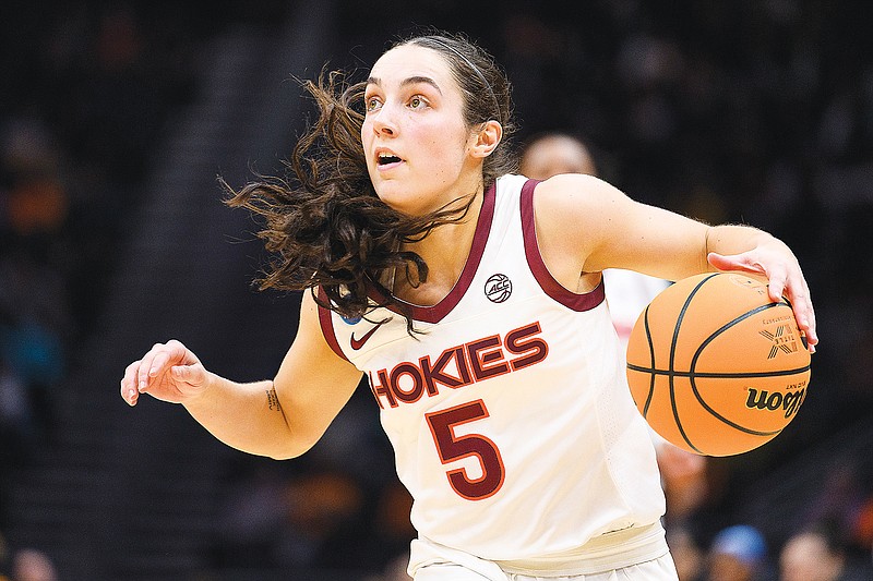 Virginia Tech guard Georgia Amoore dribbles the ball down court in Saturday's game against Tennessee in Seattle. (Associated Press)