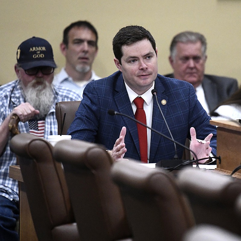 Rep. David Ray introduces his bill Wednesday in the House Committee on State Agencies and Governmental Affairs. He dismissed the concerns of those in opposition as “histrionics,” saying “the idea this bill will kill FOIA is patently false.”
(Arkansas Democrat-Gazette/Stephen Swofford)
