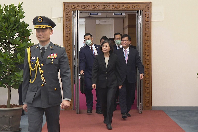 Taiwan’s President Tsai Ing-wen prepares to depart on an overseas trip Wednesday at Taoyuan International Airport in Taipei, Taiwan.
(AP/Johnson Lai)