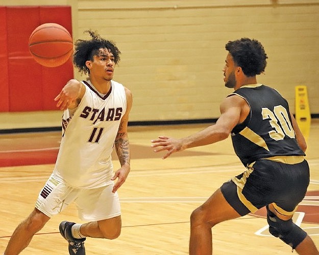 Finding a teammate: South Arkansas Community College freshman shooting guard Nyseia Williams passes off to a teammate in a game during the 2022-23 season. The Stars went 12-13 this past season, including landmark wins over SAU Tech and NJCAA Region 2 regular season and tournament champion Arkansas State Mid-South. (Heath Waldrop/Special to the News-Times)