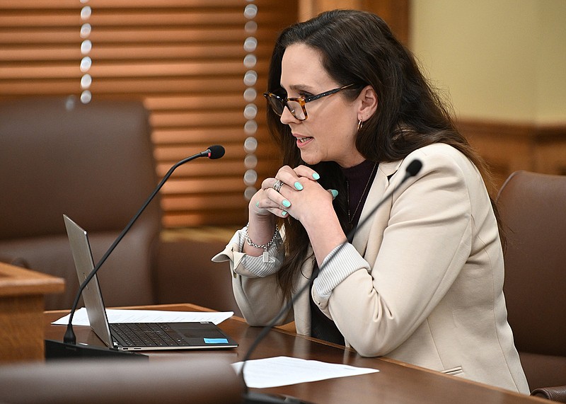 Rep. Ashley Hudson, D-Little Rock, answers questions about House Bill 1670 during the House Committee on Judiciary meeting Thursday at the state Capitol in Little Rock.
(Arkansas Democrat-Gazette/Staci Vandagriff)
