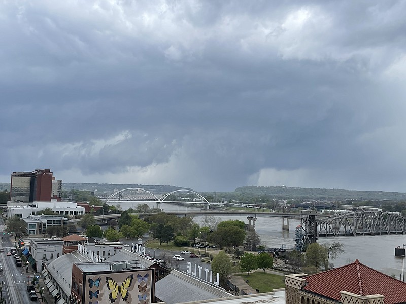 Photo of tornado taken from First Security Building in Little Rock, looking toward North Little Rock on Friday, March 31, 2023 (Ami Schenck special to the Arkansas Democrat-Gazette)