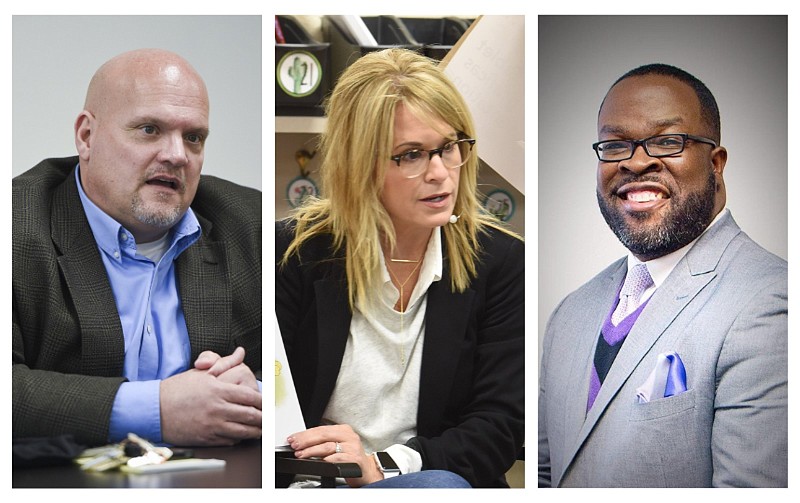 Arkansas superintendents are shown in these undated file photos. From left are Clinton School District Superintendent Jay Chalk, Bentonville School District Superintendent Debbie Jones and Jacksonville North Pulaski Superintendent Jeremy Owoh. (Left, NWA Democrat-Gazette/Charlie Kaijo; center, NWA Democrat-Gazette/David Gottschalk; right, courtesy photo)