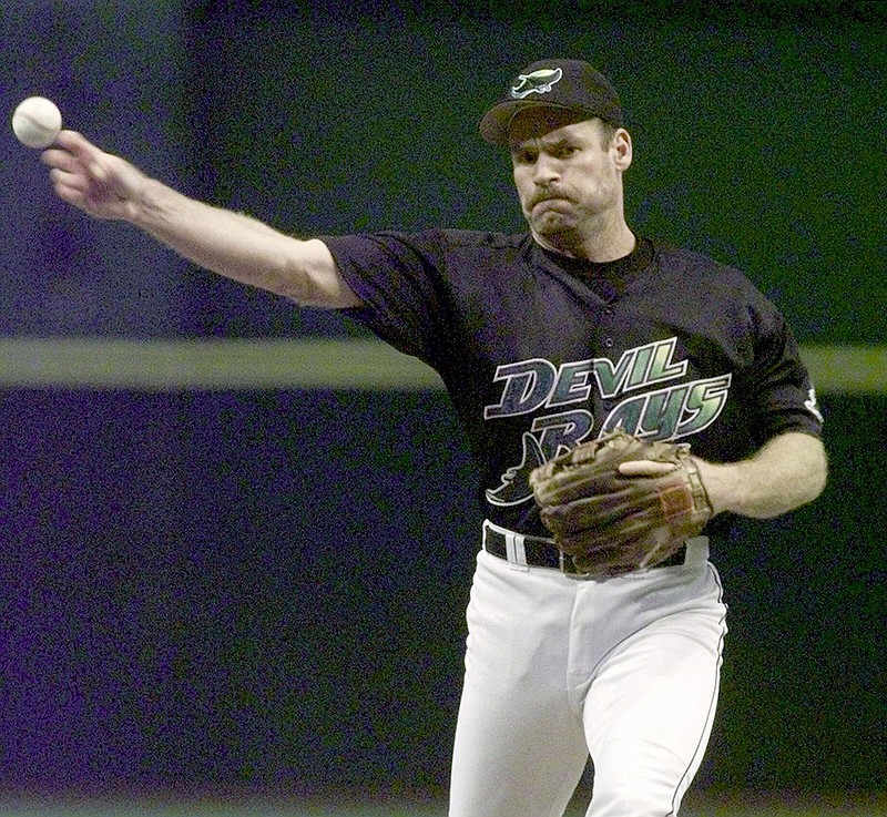 Wade Boggs of the Tampa Bay Devil Rays at bat during the game