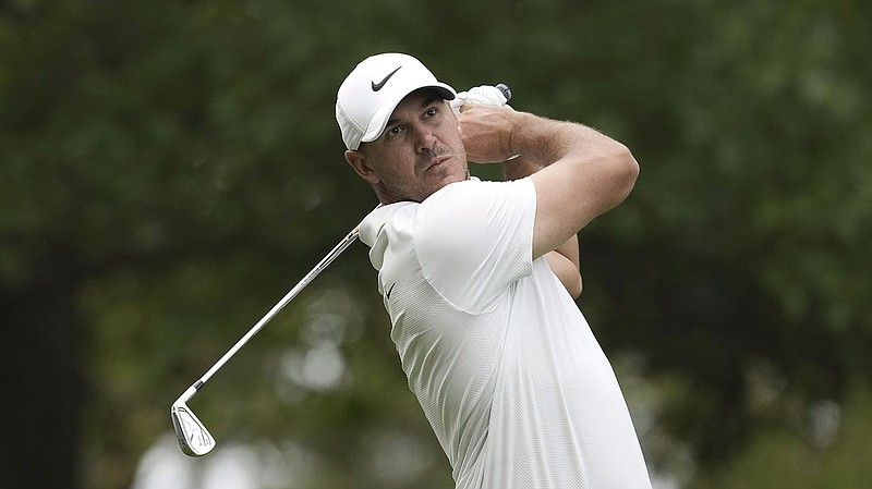 Brooks Koepka watches his tee shot on the fourth hole during the second round Friday at the Masters at Augusta National Golf Club in Augusta, Ga. Koepka fired a 67 before second-round play was suspended because of inclement weather.
(AP/Mark Baker)