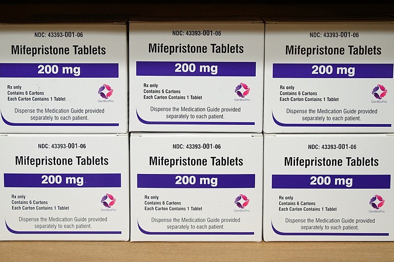 Boxes of the drug mifepristone sit on a shelf at the West Alabama Women's Center in Tuscaloosa, Ala., in this March 16, 2022 file photo. A federal judge in Texas on Friday, April 7, 2023, ordered a hold on the U.S. approval of the abortion medication. (AP/Allen G. Breed)