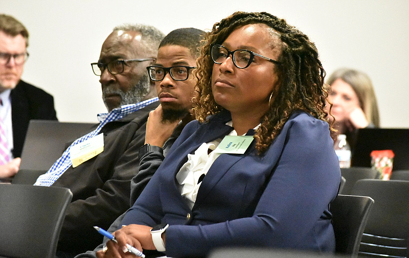 In December 2022, Marvell-Elaine School Board President Clyde Williams (left), board member Justin Cox (middle) and Superintendent Katina Ray (right) participated in a session on the fate of the Marvell Elaine School District during a state Board of Education meeting. On Thursday, the state Education Board voted to take over the district. (Pine Bluff Commercial/I.C. Murrell)