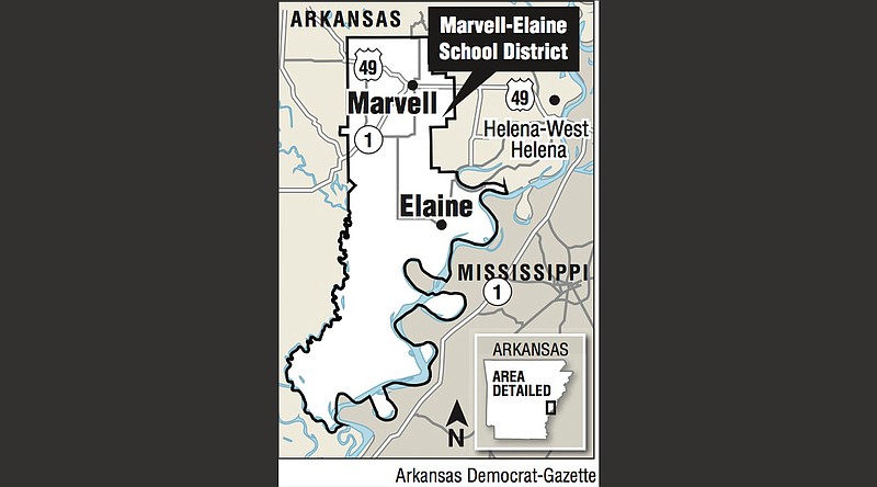 A map showing the location of the Marvell-Elaine School District