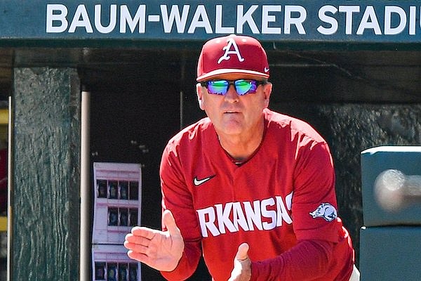 Arkansas coach Dave Van Horn is shown during a game against Tennessee on Sunday, April 16, 2023, in Fayetteville.