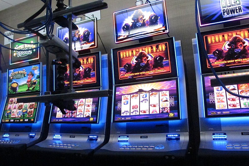 FILE - Slot machines are controlled by gamblers over the internet at the Hard Rock casino on Feb. 10, 2020, in Atlantic City, N.J. (AP Photo/Wayne Parry, FIle)