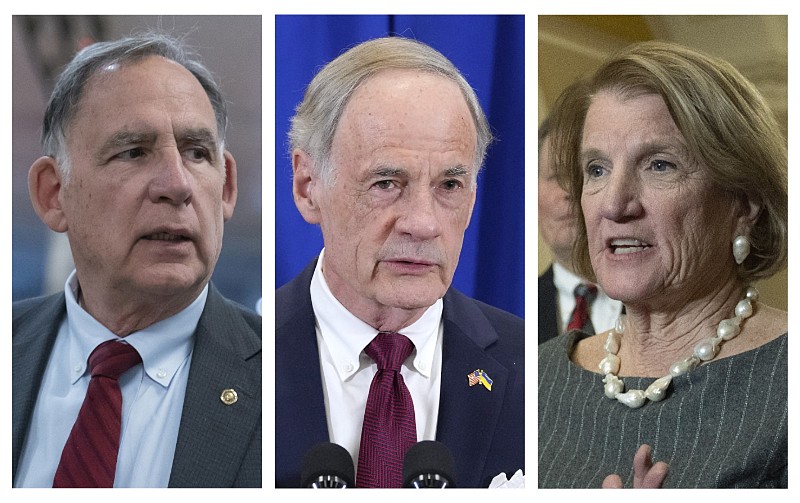 From left, U.S. Sens. John Boozman, R-Ark.; Tom Carper, D-Del.; and Shelley Moore Capito, R-W.Va., are shown in these undated file photos. (Left, AP/Alex Brandon; center and right, AP/Manuel Balce Ceneta)