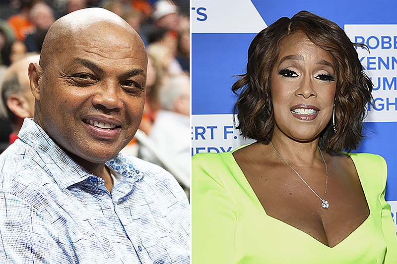 This photo file combo shows from left, Charles Barkley and Gayle King. TV hosts King and Barkley will headline a new primetime weekly CNN show. The network made the announcement Saturday, April 22, 2023. (AP Photo/File)