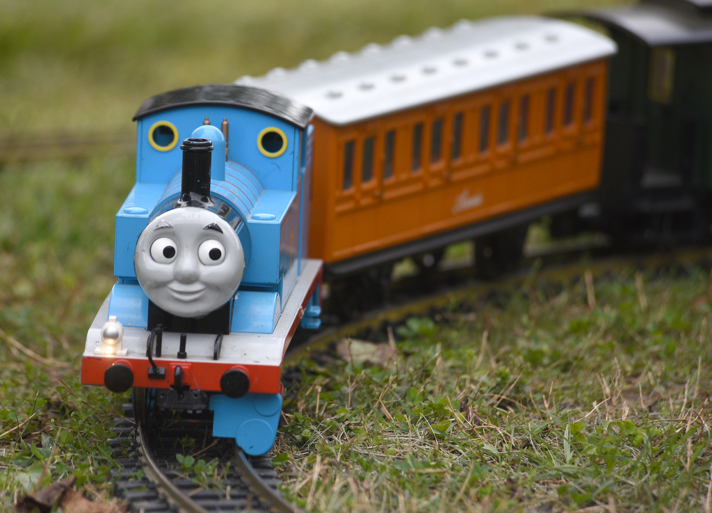 Staff photo by Matt Hamilton / A model Thomas the Tank Engine chugs around a toy track during the Day Out With Thomas at the Tennessee Valley Railroad Museum on Sunday, April 23, 2023.