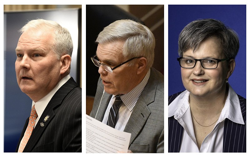 From left, Arkansas Attorney General Tim Griffin; state Sen. Dan Sullivan, R-Jonesboro; and Arkansas State Library Director Jennifer Chilcoat are shown in these undated file photos. (Left and center, Arkansas Democrat-Gazette/Stephen Swofford; right, courtesy photo)