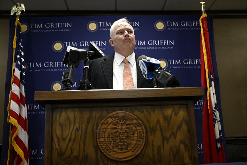 Attorney General Tim Griffin addresses the media during a press conference in Little Rock in this Thursday, March 16, 2023 file photo. (Arkansas Democrat-Gazette/Stephen Swofford)