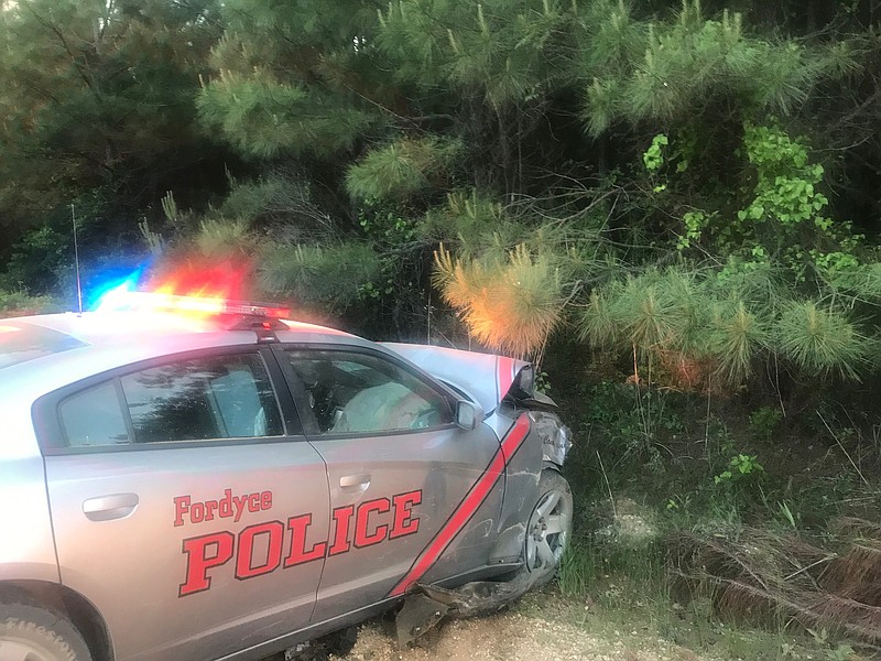A Fordyce Police Department vehicle after a pursuit on Monday. (Photo Courtesy of Dallas County Sheriff Mike Knoedl)