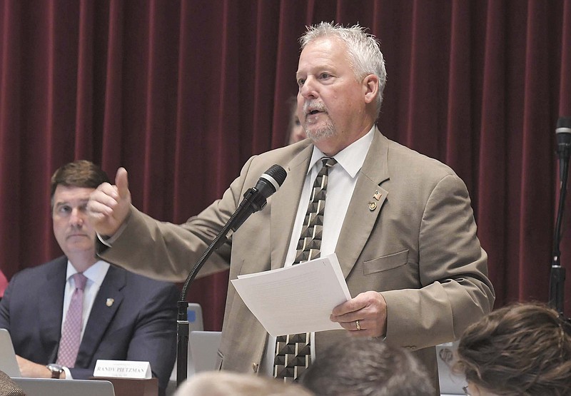 FILE - State Rep. Brad Pollitt, R-Sedalia, speaks Sept. 21, 2022, on the floor of the Missouri House. (Photo by Tim Bommel/House Communications)