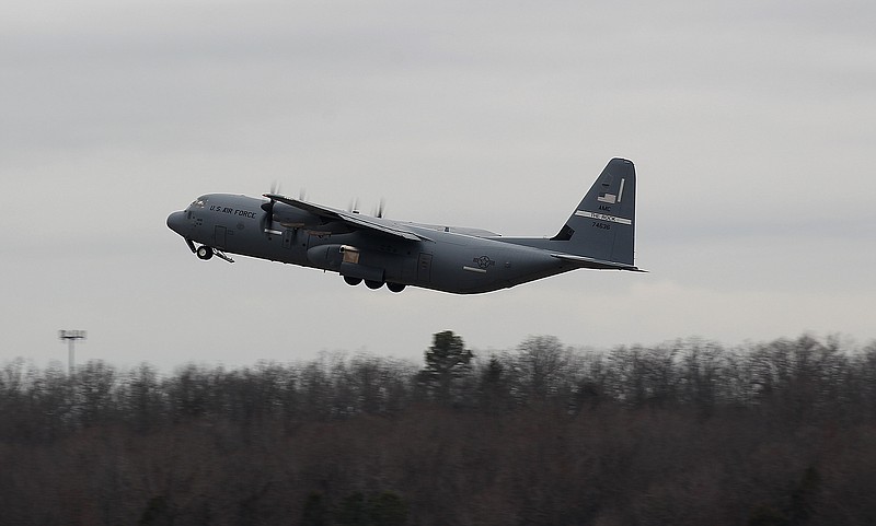 A C-130J takes off from Little Rock Air Force Base in Jacksonville in this Jan. 7, 2018 file photo. (Arkansas Democrat-Gazette/Thomas Metthe)