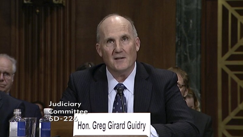 Judge Greg Guidry speaks during a hearing for district court nominees held by the Senate Committee on the Judiciary in Washington, D.C., in February 2019.
(AP/U.S. Senate)