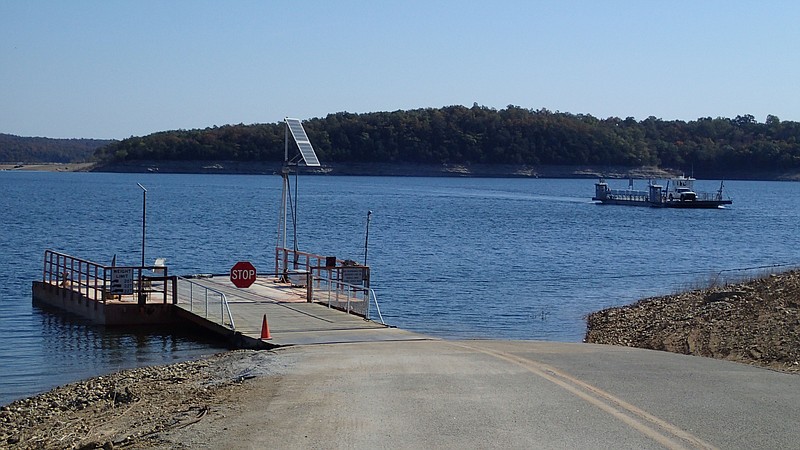 Peel Ferry approaches the dock on the north shore of Bull Shoals Lake in this Oct. 19, 2015 file photo. (NWA Democrat-Gazette/Flip Putthoff)