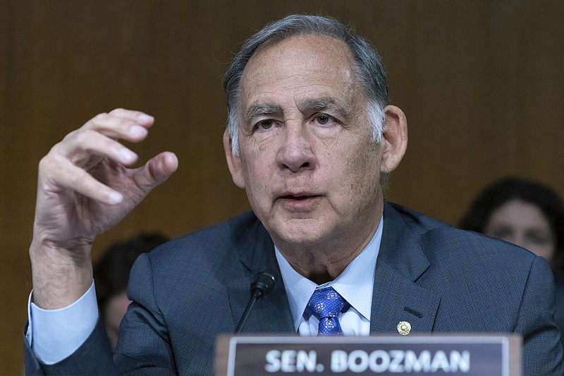 Sen. John Boozman, R-Ark., speaks during the Senate Agriculture, Nutrition, and Forestry Subcommittee on Commodities, Risk Management, and Trade on Commodity Programs, Credit and Crop Insurance hearing at Capitol Hill in Washington, Tuesday, May 2, 2023, (AP Photo/Jose Luis Magana)