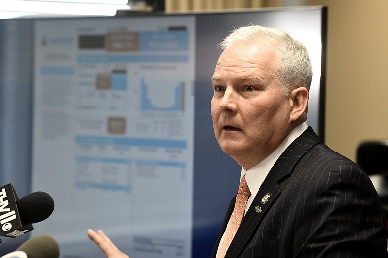 Attorney General Tim Griffin addresses the media during a news conference in Little Rock in this March 16, 2023 file photo. (Arkansas Democrat-Gazette/Stephen Swofford)