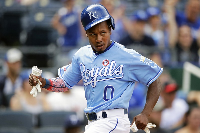 In this July 4, 2019, file photo, Terrance Gore of the Royals runs home to score during a game against Cleveland at Kauffman Stadium in Kansas City. (Associated Press)