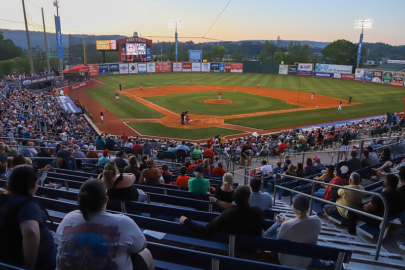 Staff photo by Olivia Ross / Fans fill the stands at AT&T Field. The Chattanooga Lookouts took on the Mississippi Braves in their home opener on Tuesday, April 11, 2023.