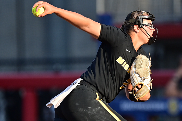 Missouri pitcher Laurin Krings in action against Misssissippi State during the SEC Softball Tournament on May, 9, 2023, at Bogle Park in Fayetteville.