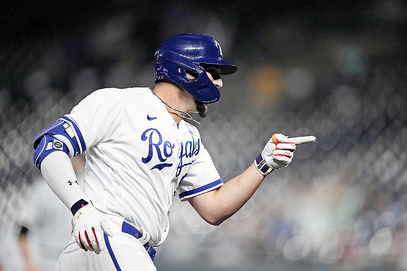 Freddy Fermin of the Kansas City Royals celebrates after his walk