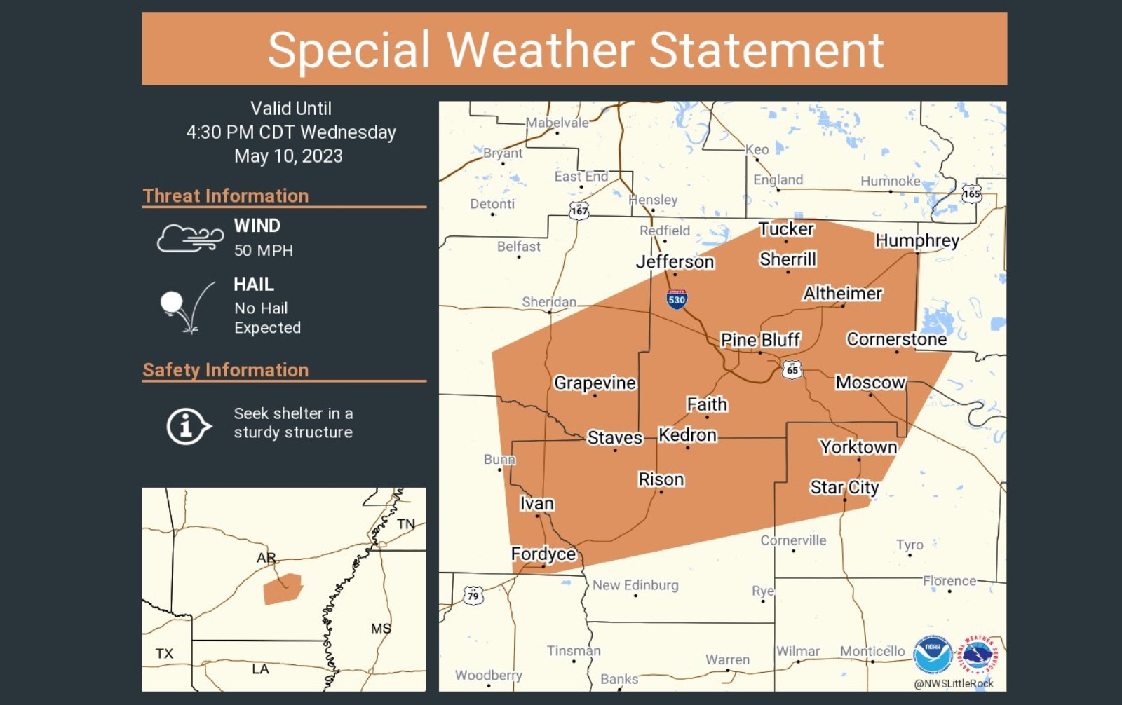 Minimal tornado confirmed near Pine Bluff