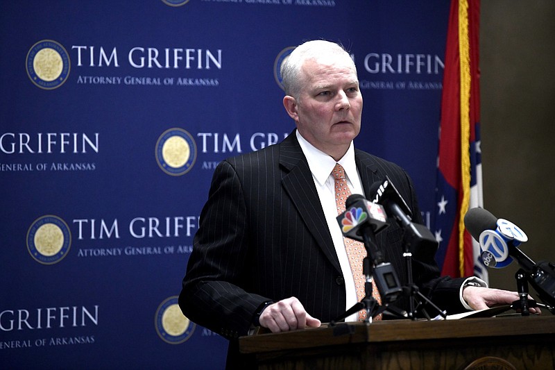 Attorney General Tim Griffin addresses the media during a news conference in Little Rock in this March 16, 2023 file photo. (Arkansas Democrat-Gazette/Stephen Swofford)
