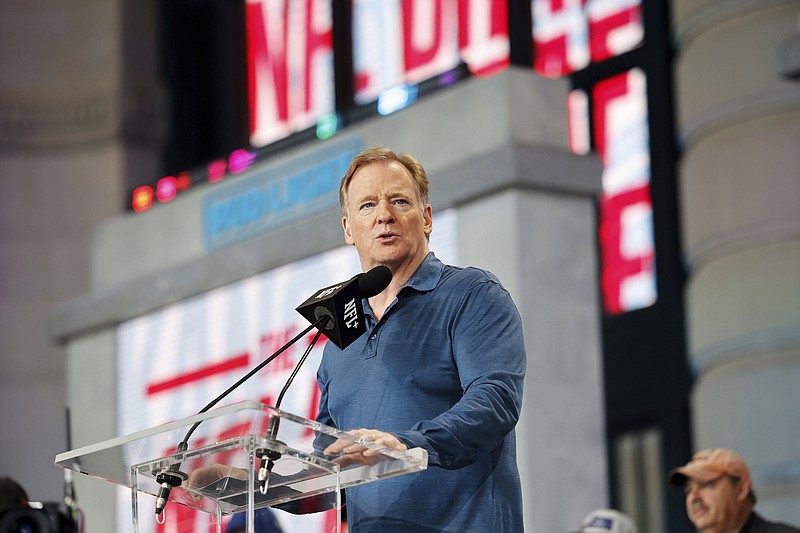 Roger Goodell during the third round of the 2023 NFL Draft on Saturday, April 29, 2023 in Kansas City, Mo. (AP Photo/Gregory Payan)