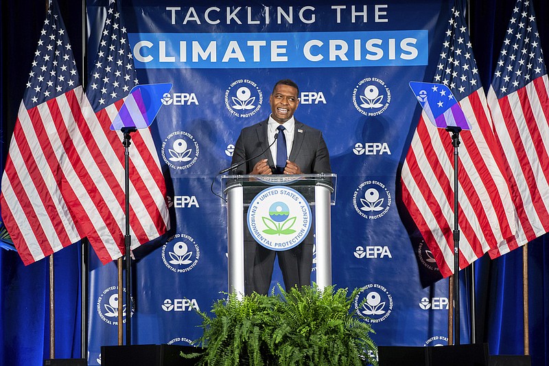 Environmental Protection Agency Administrator Michael Regan speaks about new proposed limits on greenhouse gas emissions from coal- and gas-fired power plants during an event at the University of Maryland in College Park, Md., on Thursday, May 11, 2023. (AP/Nathan Howard)