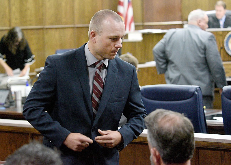 Staff photo by Matt Hamilton / Daniel Wilkey makes his way to the stand at the Hamilton County Courts Building on Friday, May 12, 2023.