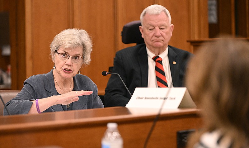 During Friday’s meeting, Arkansas Independent Citizens Commission Chair Annabelle Imber Tuck questioned how per diem expenses are factored into Arkansas lawmakers’ salary rankings among other Southern states.
(Arkansas Democrat-Gazette/Staci Vandagriff)