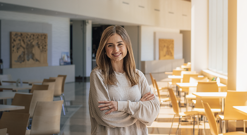 Rachel Hughes, RDN, LD, is a clinical dietitian at SSM Health St. Mary’s Hospital. She designs nutrition programs to improve or maintain the health of patients. She often works with patients with diabetes, kidney disease, heart disease and obesity (Photo/Dominic Asel).