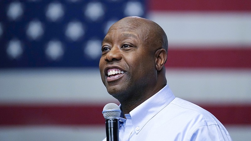 Sen. Tim Scott, R-S.C., speaks during a town hall, Monday, May 8, 2023, in Manchester, N.H. Scott has filed paperwork to enter the 2024 Republican presidential race. He'll be testing whether a more optimistic vision of America’s future can resonate with GOP voters who have elevated partisan brawlers in recent years. (AP Photo/Charles Krupa, File)