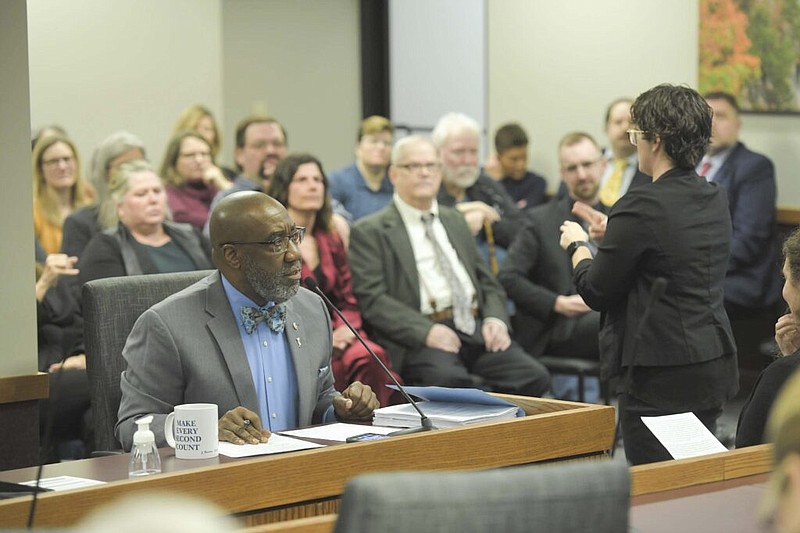 State Rep. Jerome Barnes, D-Raytown, testifies March 1 during a Missouri House committee hearing on his bill setting milestones for deaf kids under five years old. (Tim Bommel/Missouri House Communications photo)