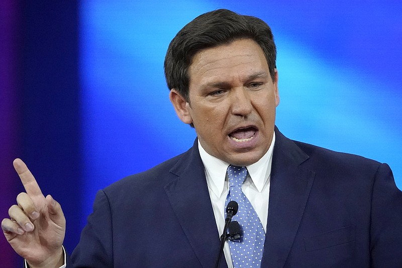 FILE - Florida Gov. Ron DeSantis speaks at the Conservative Political Action Conference (CPAC), Feb. 24, 2022, in Orlando, Fla. DeSantis has filed a declaration of candidacy for president, entering the 2024 race as Donald Trump's top GOP rival (AP Photo/John Raoux, File)