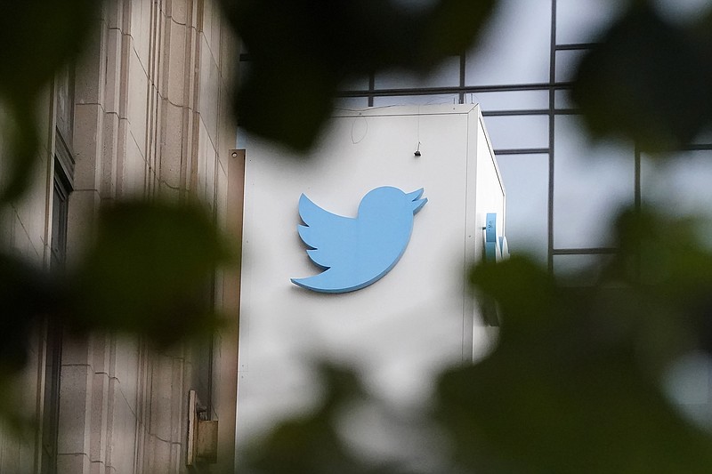 FILE - A sign at Twitter headquarters is shown in San Francisco, Dec. 8, 2022. While shaky and skewered by critics, Twitter’s forum for Florida Gov. Ron DeSantis to announce his presidential run nevertheless underscored the platform’s unmistakable shift to the right under new owner Elon Musk. (AP Photo/Jeff Chiu, File)