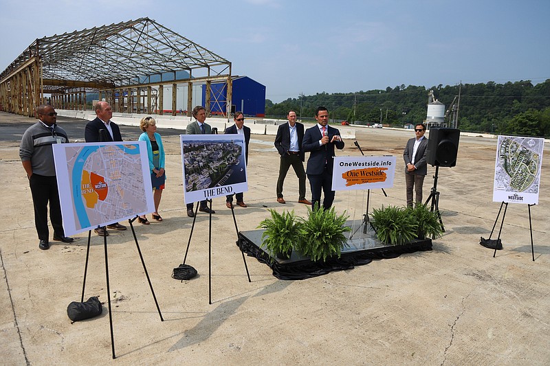 Staff photo by Olivia Ross / Hamilton County Mayor Weston Wamp speaks to the audience. Community leaders gathered to announce One Westside, a plan for The Bend and the Westside community on Friday, May 26, 2023.