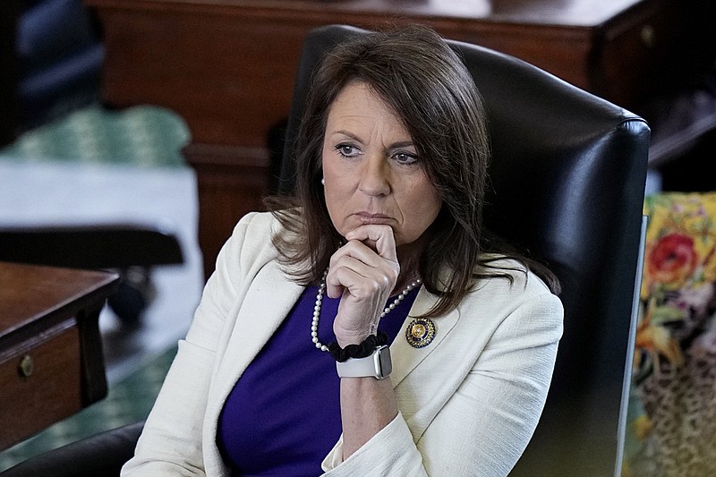 Texas state Sen. Angela Paxton, R-McKinney, wife of impeached state Attorney General Ken Paxton, sits in the Senate Chamber at the Texas Capitol in Austin, Texas, Monday, May 29, 2023. (AP/Eric Gay)